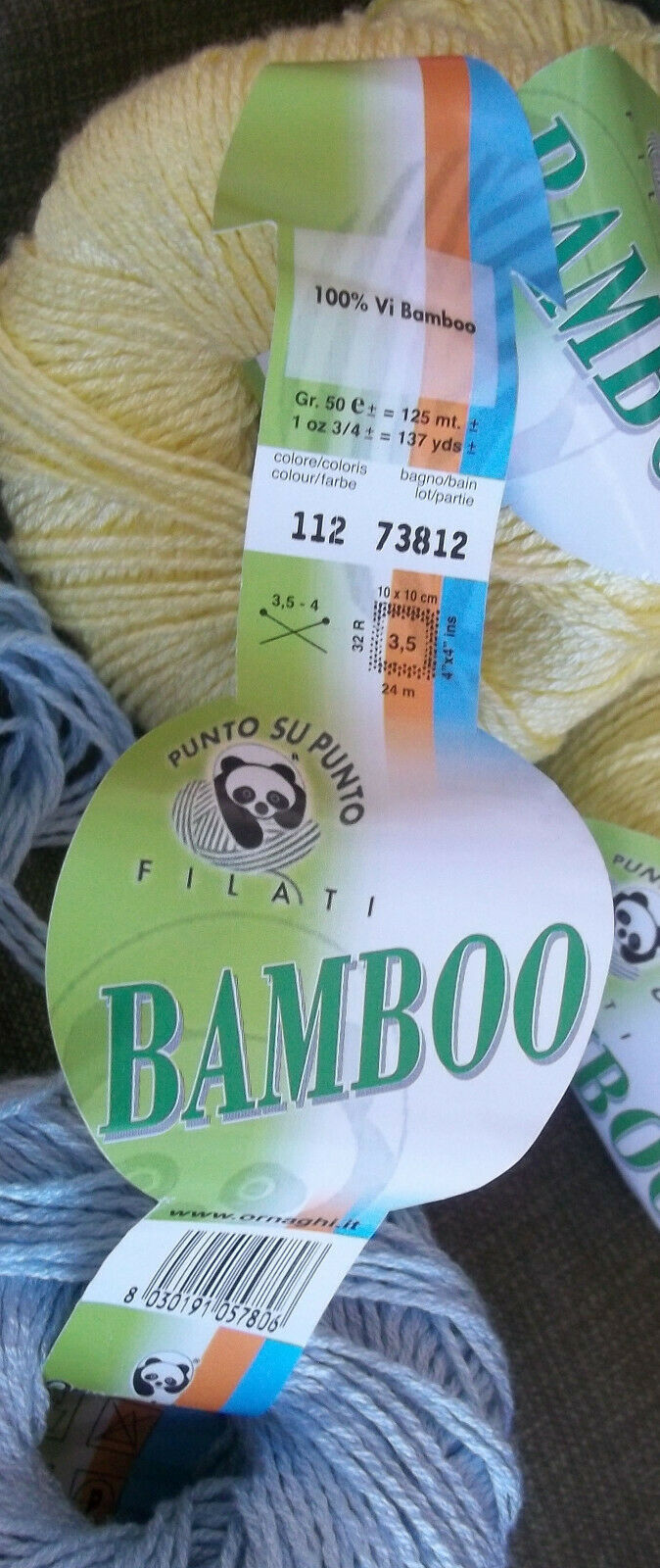 Ornaghi Filati BAMBOO Discontinued Custard Yellow Pale Blue 50g Total 6 Skeins Item image 3