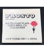 Pronto Italian Restaurant Costa Mesa CA New York NY Matchbook Full 30 Un... - $9.49