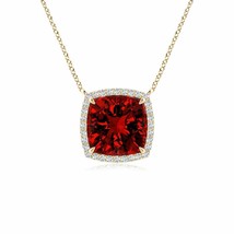 ANGARA Lab-Grown Cushion Ruby Halo Pendant Necklace in 14K Gold (8mm,2.6 Ct) - £1,328.73 GBP