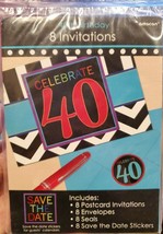 40th BIRTHDAY PARTY INVITATIONS (8) ~ Includes envelopes, seals &amp; save t... - $4.99
