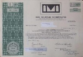 Iron Mountain Inc. Stock Certificate, 1972, Old Rare Scripophilly Bond - Read Ad - £43.24 GBP