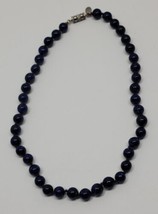 Vintage Les Bernard Dark Blue Glass Bead Beaded Necklace Fashion Retro Boho - £26.63 GBP