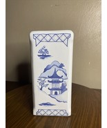 Vintage PRINCESS HOUSE Ceramic Square Vase ORIENTAL PAGODA BLUES - $438.97 MXN