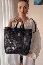 Black crochet beach with a short and a long handle bag, with a plastic l... - $100.00