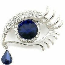 Stunning Diamonte Silver Plated Eye Blue Tear drop Christmas Brooch Cake PIN U11 - £12.92 GBP