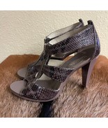 Michael Kors Womens 7 Berkley T-Strap Leather Cinder Snake Sandals ST15E - $53.01 CAD