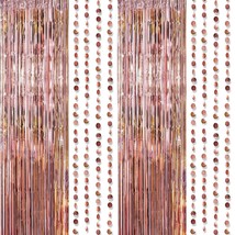 Rose Gold Party Decoration Foil Tinsel Fringe Curtain Backdrop With Hanging Circ - £20.43 GBP