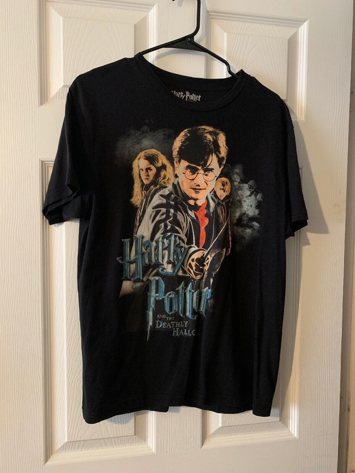 Primary image for Harry Potter and The Deathly Hallows Black Multicolor Graphic T Shirt Jrs Sz M