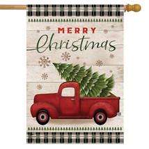 Merry Christmas Pickup Truck House Flag 28&quot; X 40&quot; - £24.23 GBP