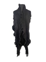 Black Knit Open Weave Scarf with Fringe 12x88 - £11.09 GBP