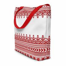 Decorative Embroidery Ethnic Design White &amp; Red Beach Bag - £34.06 GBP