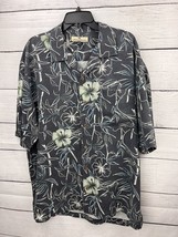 TOMMY BAHAMA 100% Silk Hawaiian Floral Bamboo Button Up Gray Green - Large - £17.54 GBP