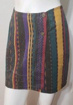 Vintage 90s Wrap Skirt Denim Tribal Ethnic Print Stripes Boho Chic Mini Sz S - £15.12 GBP