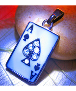 HAUNTED FREE W $49 CLOVER LUCK MAGICK 925 ENAMEL ACE CARD CHARM WITCH CA... - $0.00