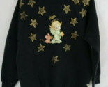 Hanes Her Way Black Sweatshirt With Christmas Angel &amp; Stars Size Large - $14.54