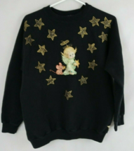 Hanes Her Way Black Sweatshirt With Christmas Angel &amp; Stars Size Large - £11.55 GBP