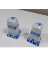 2 1/2 inch white and blue salt and pepper shakers missing stopers - £4.67 GBP