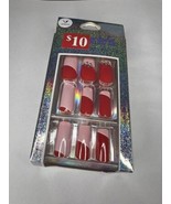 24pc Claire&#39;s Fake False Press On Nails Glue On Vegan Red Pink Rhineston... - $9.90