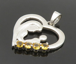 925 Sterling Silver - Vintage Citrine Shiny Mom &amp; Baby Love Pendant - PT16047 - £23.16 GBP