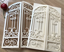 10pcs Cream Gate Laser Cut Invitations Cards,Customize Laser Cut wedding... - $206.60 MXN