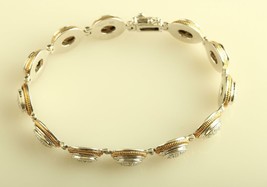 Vintage Sterling Signed 14KT 925 Paved Diamond Stone Tennis Link Bracelet 7 3/4 - £272.47 GBP