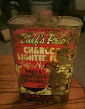 VINTAGE 32oz CHEF&#39;S PRIDE CHARCOAL LIGHTER FLUID CAN OIL CAN - $15.99