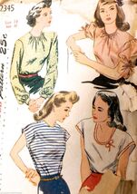 Vtg retro 1940s Sewing Pattern Simplicity #2345 Blouse  4 Ways Size 14 B... - €16,21 EUR