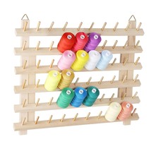 60 Spool Sewing Thread Rack With Hanging Hook, Wall Mounted Wooden Thread Holder - £27.38 GBP