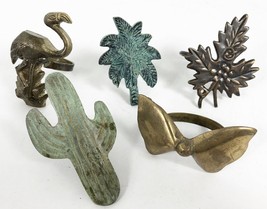 Lot 5 Brass Bronze Tone Napkin Rings Holders Vintage Palm Catcus Leaf Flamingo - £7.90 GBP