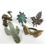 Lot 5 Brass Bronze Tone Napkin Rings Holders Vintage Palm Catcus Leaf Fl... - £7.83 GBP