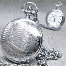 Pocket Watch Silver Color Brass Case 47 mm for Men Roman Numbers Fob Cha... - $23.99