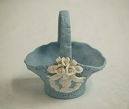 Cameo Style Lady Handled Basket Pale Blue &amp; White w Embossed Ivy Floral - £15.52 GBP