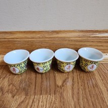 Yellow Mun Shou Longevity Pattern Chinese Tea Cups Sake Drink Ware, Set ... - $12.19