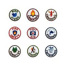 Camping Badge 9 PK Embroidered Iron On Patches Child Boy Girl Kid Young Trip Vac - £31.35 GBP