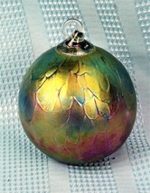 Beautiful  Glass Eye Studio Handblow Glass 3 1/2&quot; Green Ornament Dripping Colors - £51.49 GBP