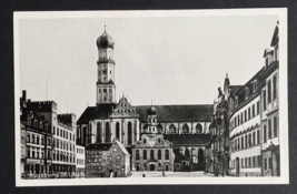 St Ulrich Church Street View B&amp;W Augsburg Germany Kunstverlag Postcard c1940s - $5.99