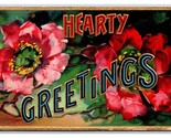 Large Letter Floral Hearty Greetings Embossed DB Postcard K17 - $3.91