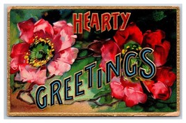 Large Letter Floral Hearty Greetings Embossed DB Postcard K17 - £3.12 GBP