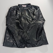 LJYH Jacket Women&#39;s Faux Leather Pleated Elbow T11-12 Black Full Zip Poc... - $39.59