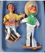 Folk Art Vintage Mexican Marionette String Puppets Lot of 2 Man &amp; Woman - €9,54 EUR