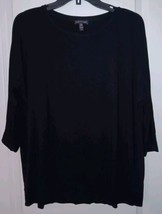 Eileen Fisher M Jersey Knit Tunic Top Black, 3/4 Raglan Sleeves, Hi-lo Hem - £17.77 GBP