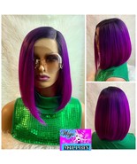 Vanya” Purple Synthetic Bob Wig Lace Front Wig, Pre-plucked Ombré Side P... - £57.67 GBP