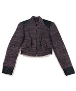 Bebe Collection Tweed Moto Jacket Size 6 Purple Black Quilted Trim Cropp... - $47.90 CAD