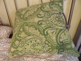 Karigar Mastercrafts Embroidered Decorator Feather Pillow Green Lime 20&quot; Square - £27.25 GBP