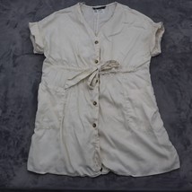 Zara Shirt Women Small White Casual Lightweight Short Sleeve Blouse Belted - £20.23 GBP