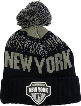 New York City Name Rubber Patch Ribbed Winter Knit Pom Beanie (Light Gre... - £15.90 GBP