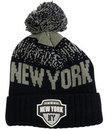 New York City Name Rubber Patch Ribbed Winter Knit Pom Beanie (Light Gre... - £15.94 GBP