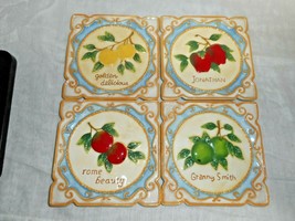 MWW Market AN APPLE A DAY 4.5&quot; Square Mini Plate/Tile Set of 4 Different Apples - £29.06 GBP