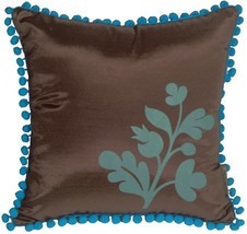 Bohemian Blossom Brown and Blue Throw Pillow, with Polyfill Insert - £15.94 GBP