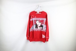 Vtg 90s Streetwear Womens Medium Faded Heart Flower Cat Kitten Sweatshirt USA - £52.57 GBP